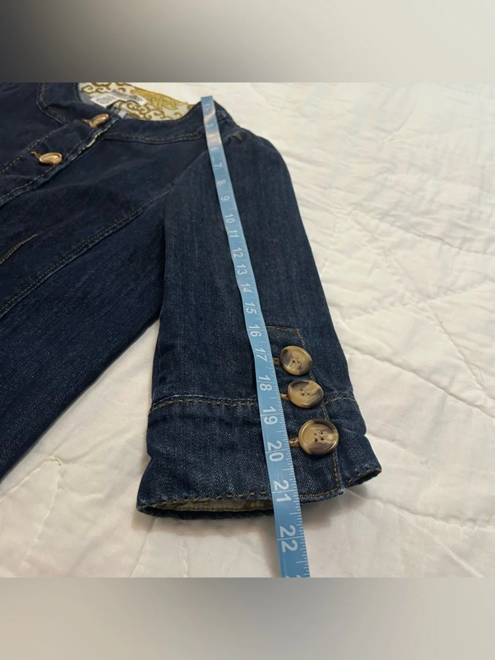 Mod Retro Denim Jacket 3/4 Sleeve Womens 14 Interview Outfit Business Casual - Picture 6 of 11